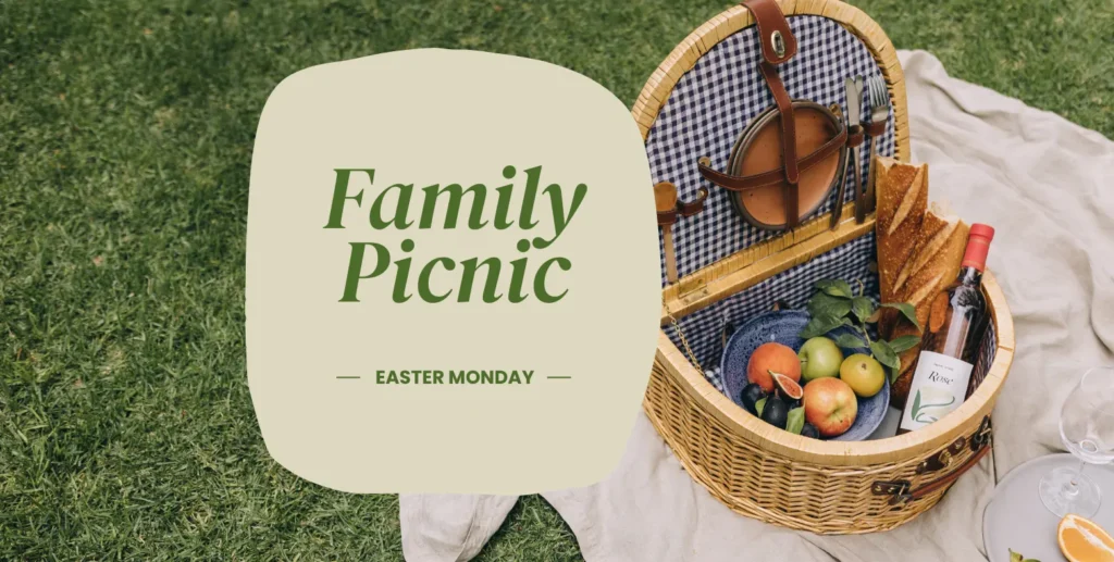 Family enjoying a picnic on Easter Monday in the UK