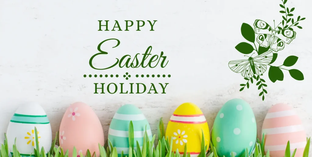 Easter Monday greeting card graphic for UK bank holiday