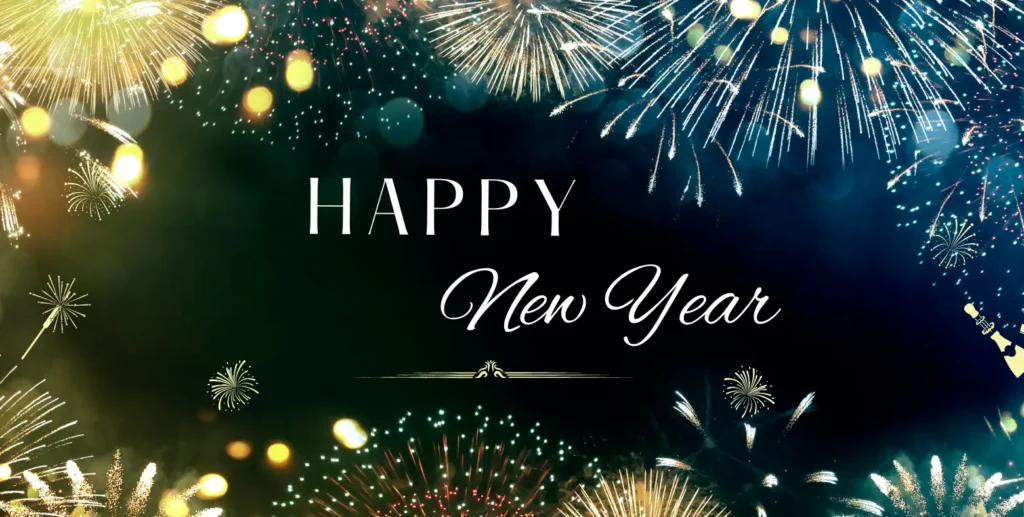 UK New Year celebration with fireworks on 1 January