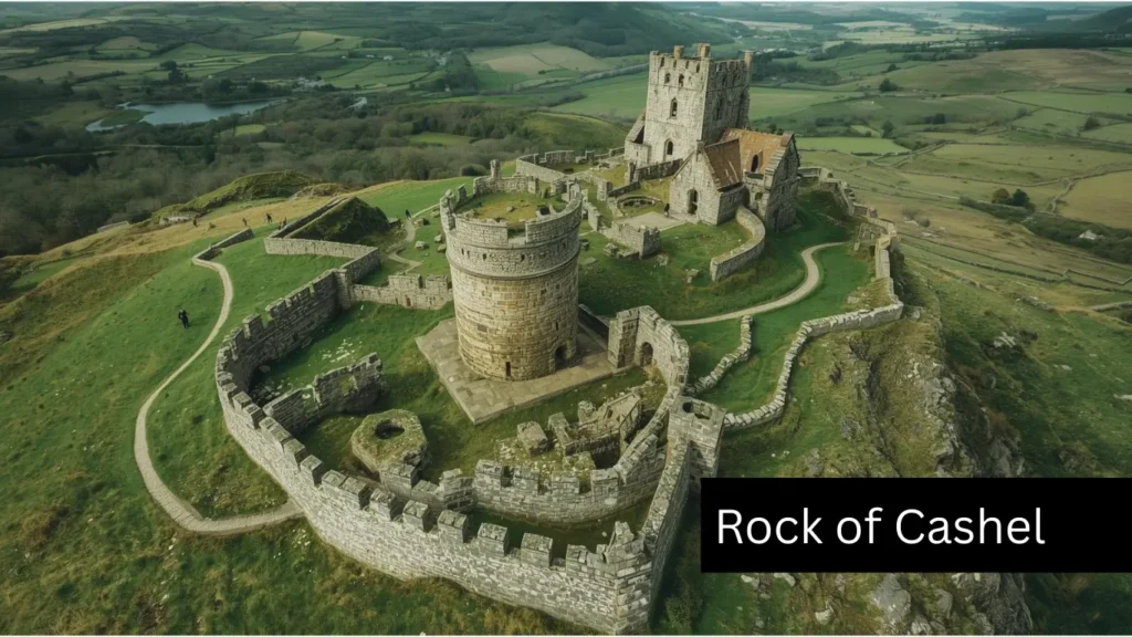 Rock of Cashel ancient stone ruins surrounded by green countryside