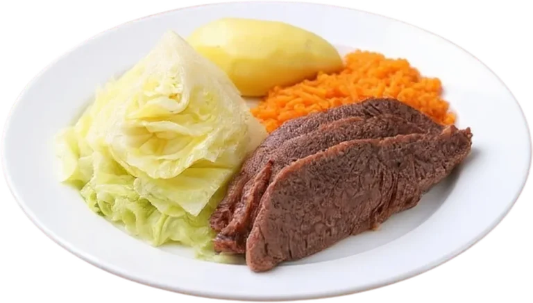 Traditional Irish meal with beef, cabbage and carrots, often enjoyed on public holidays in Ireland